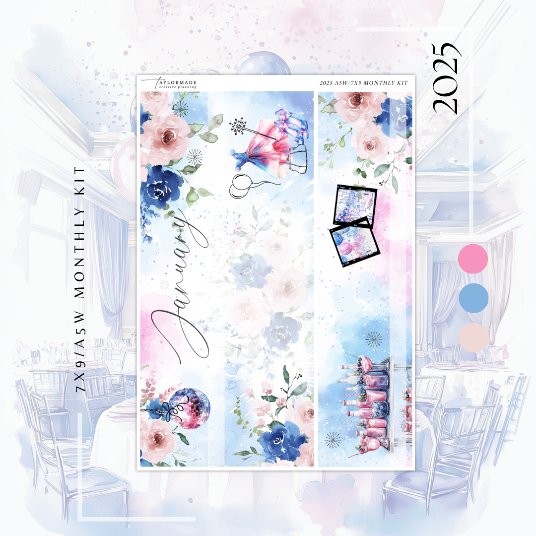 2025 -  Silver Foiled January Monthly Planner Sticker Kit