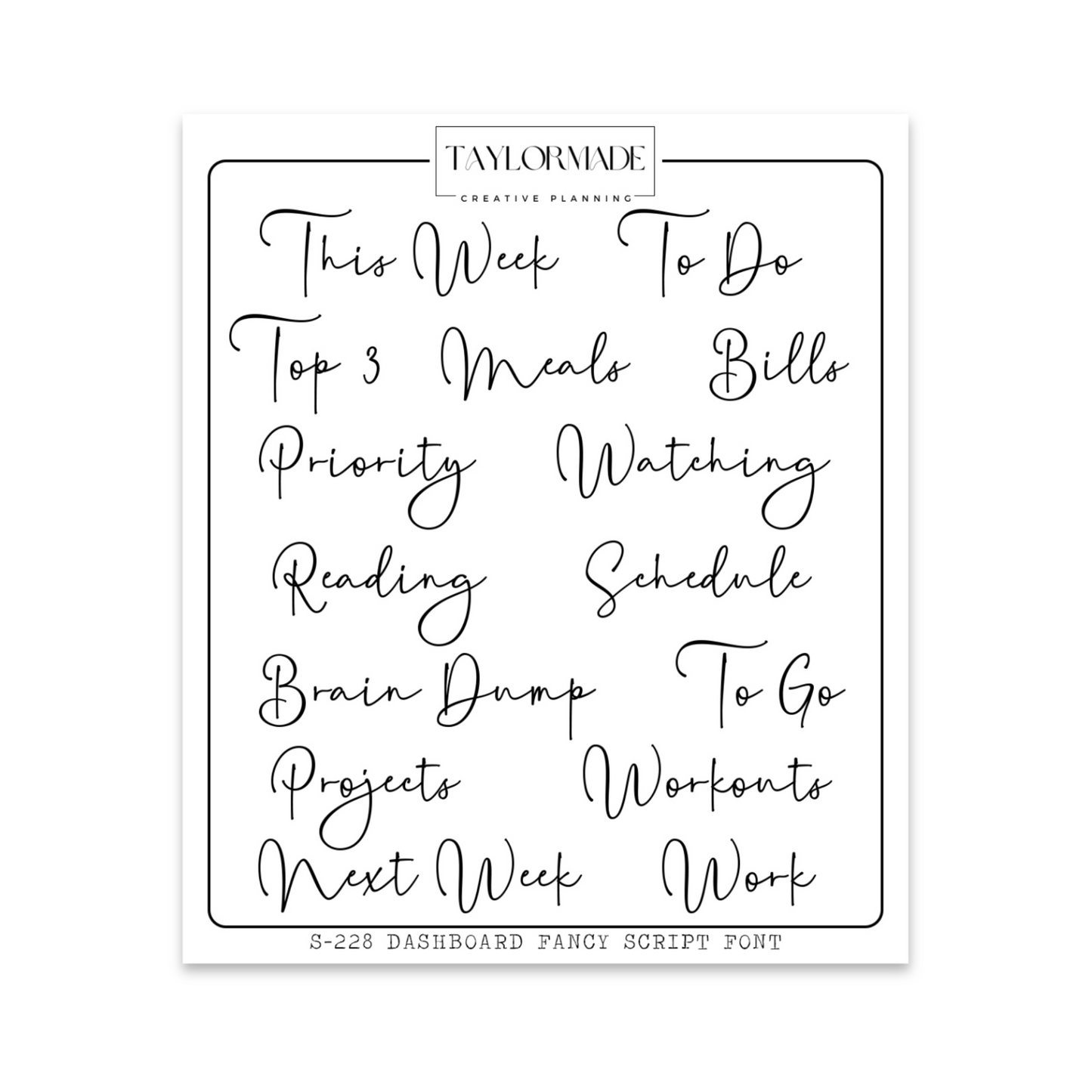 S228 - Dashboard Fancy Script – Taylormade Creative Planning