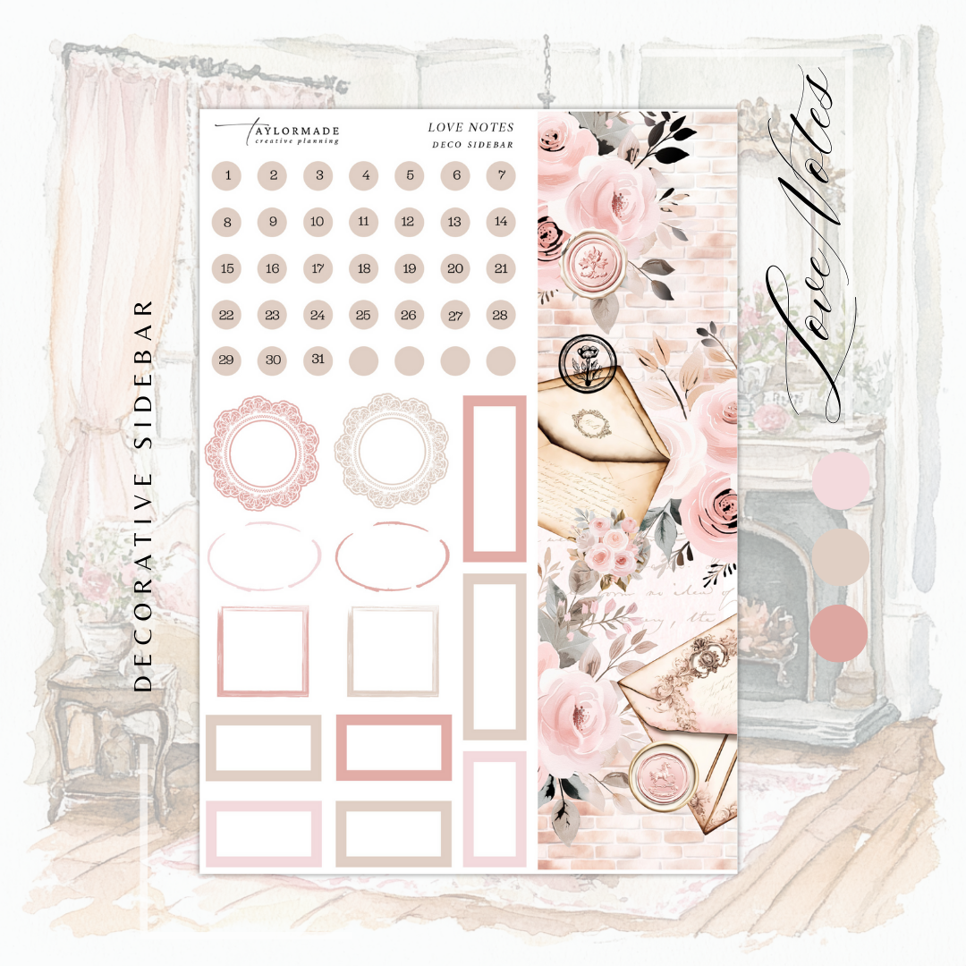 Love Notes -  Rose Gold Foiled February Monthly Planner Sticker Kit