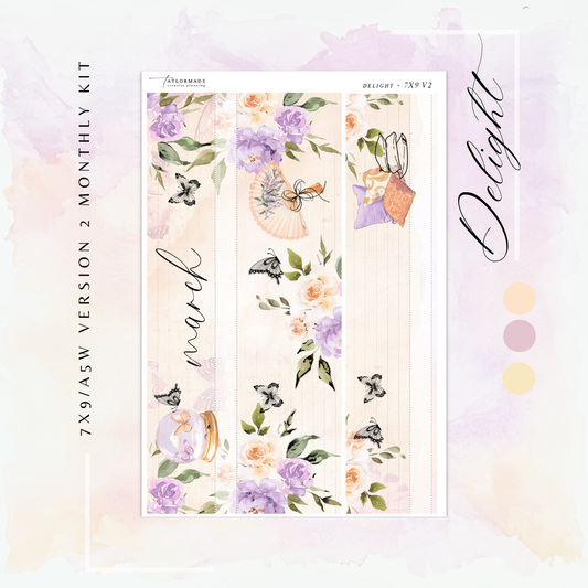 Delight - Gold Foiled March Monthly Planner Sticker Kit (7x9 Narrow)