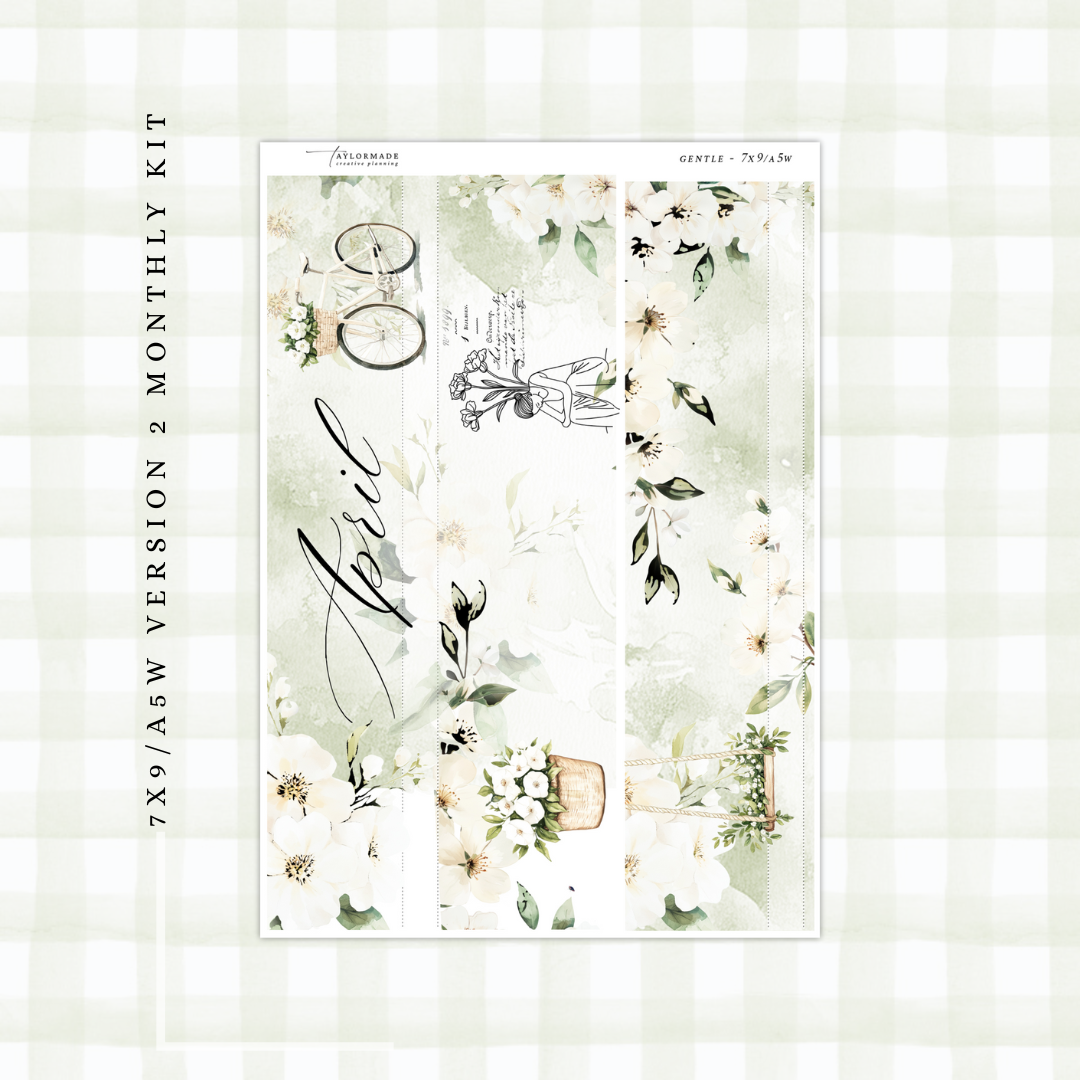 Gentle - Silver Foiled April Monthly Planner Sticker Kit (7x9 Narrow)