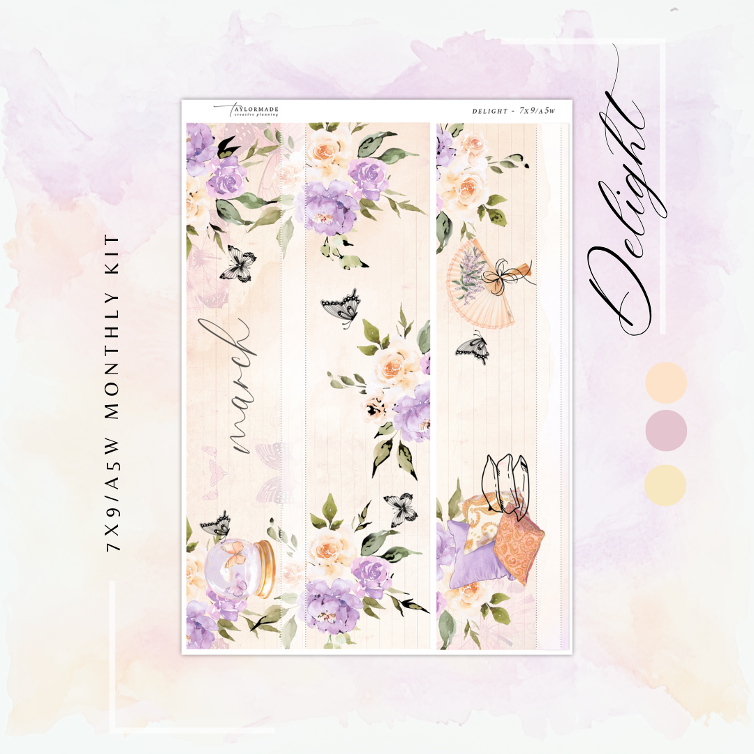 Delight - Gold Foiled March Monthly Planner Sticker Kit (A5W/7x9 Planners)