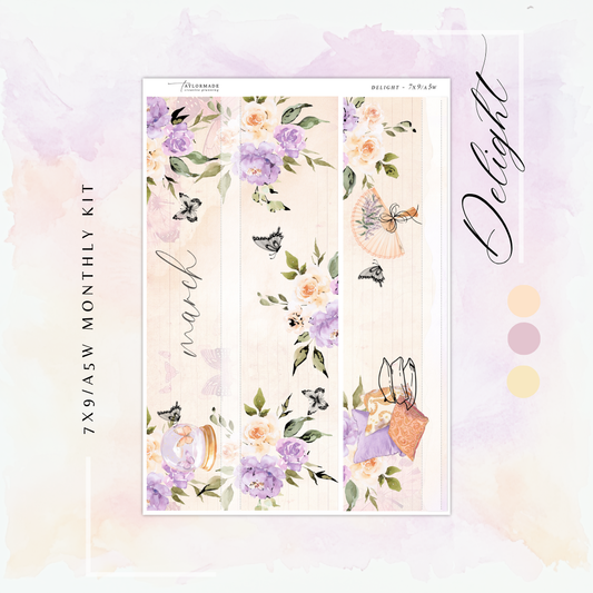 Delight - Gold Foiled March Monthly Planner Sticker Kit (A5W/7x9 Planners)