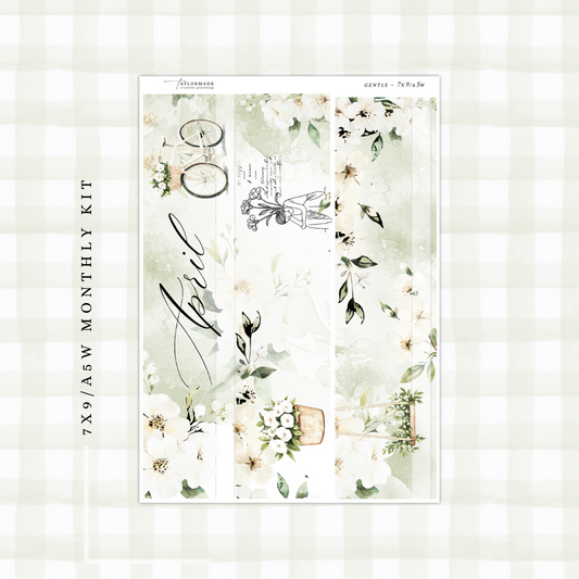 Gentle  - Silver Foiled April Monthly Planner Sticker Kit (A5W/7x9 Planners)