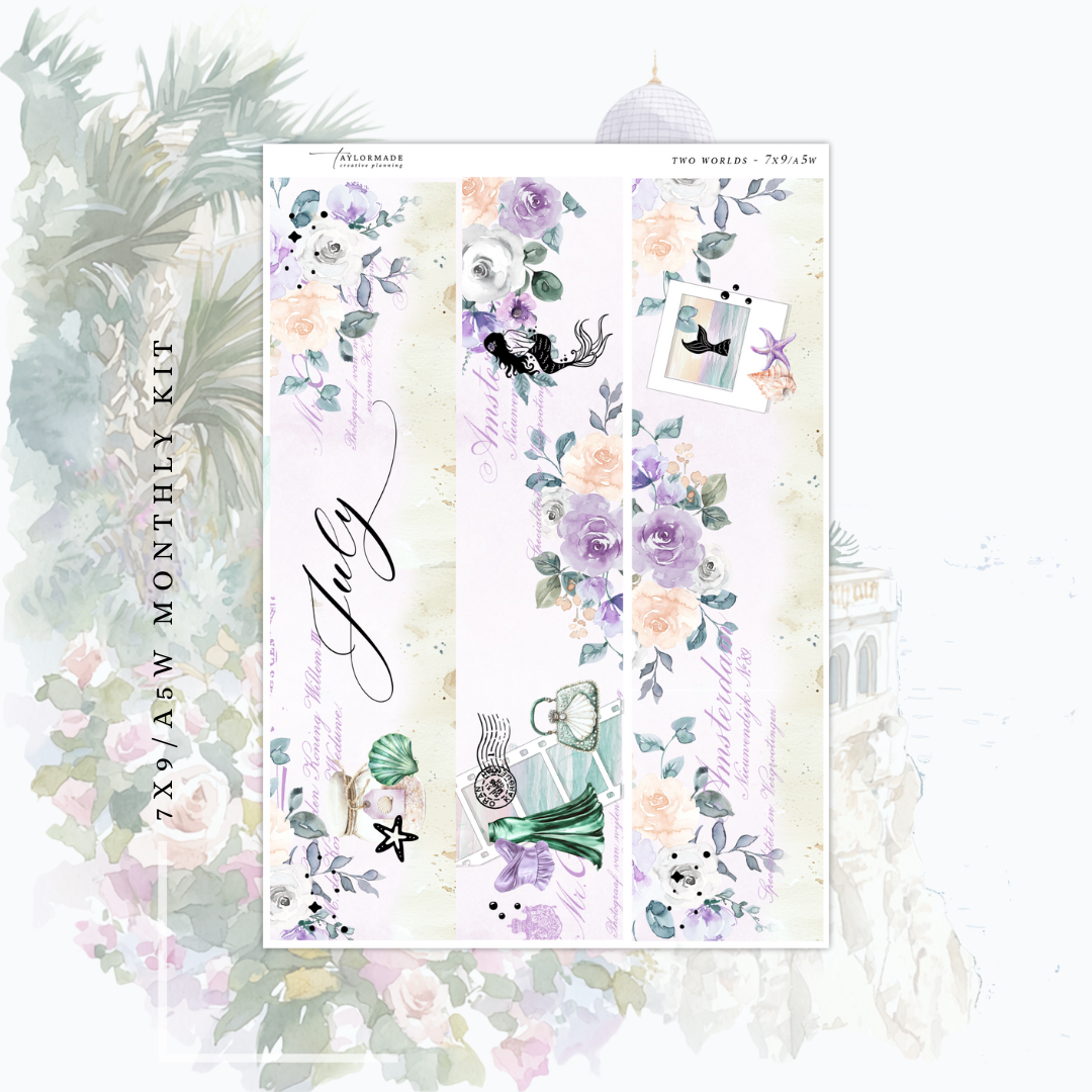 Two Worlds -  Holographic Foiled July Monthly Planner Sticker Kit (A5W/7x9 Planners)