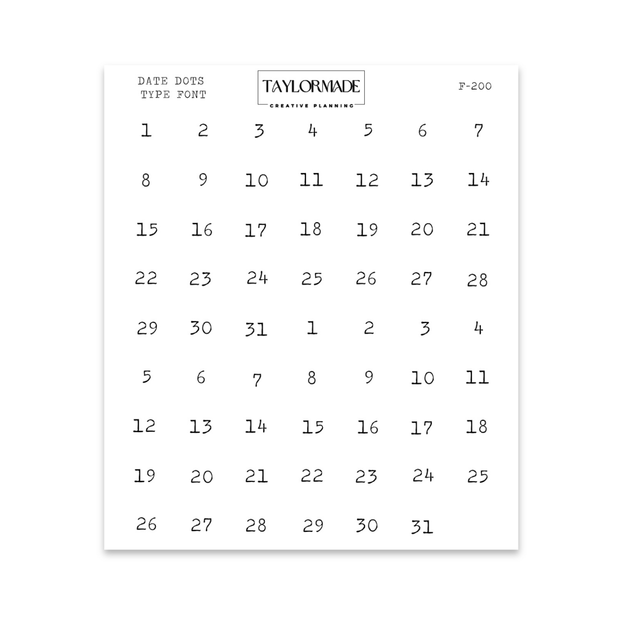 F200 - Foiled Date Dots Typewriter Font