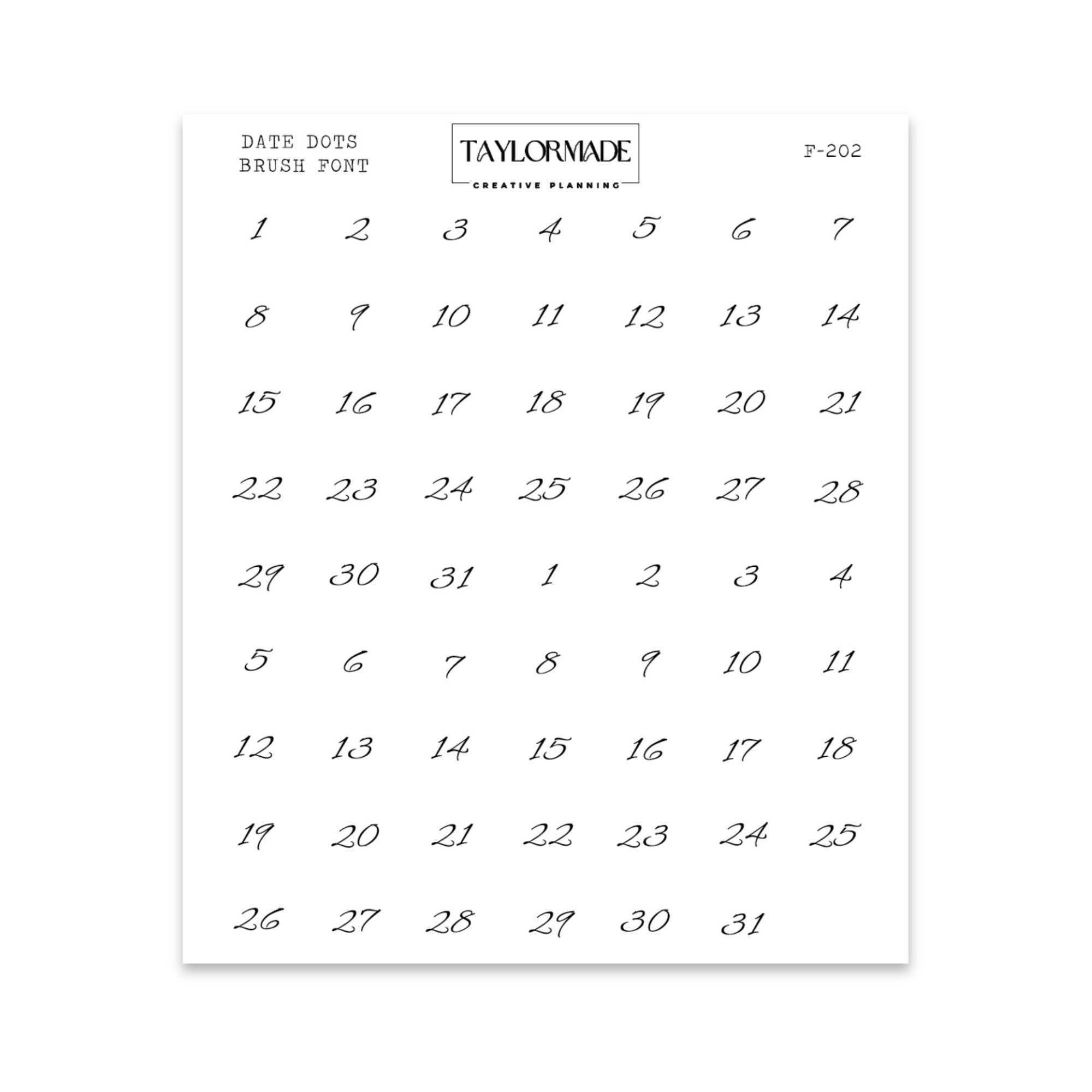 F202 - Foiled Date Dots Brush Font