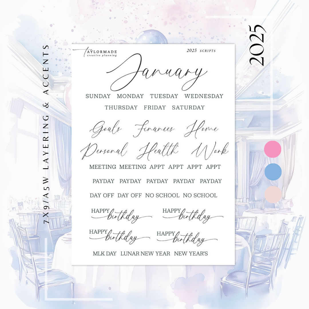 2025 -  Silver Foiled January Monthly Planner Sticker Kit