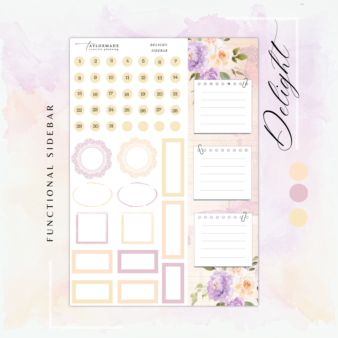 Delight - Gold Foiled March Monthly Planner Sticker Kit (A5W/7x9 Planners)