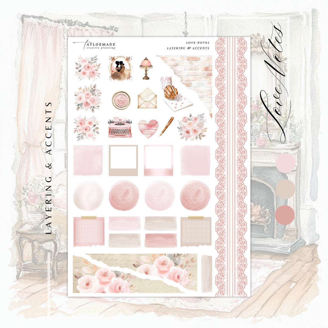 Love Notes -  Rose Gold Foiled February Monthly Planner Sticker Kit