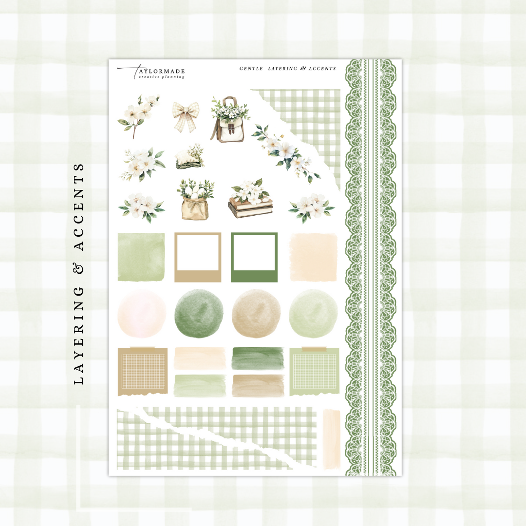 Gentle  - Silver Foiled April Monthly Planner Sticker Kit (A5W/7x9 Planners)