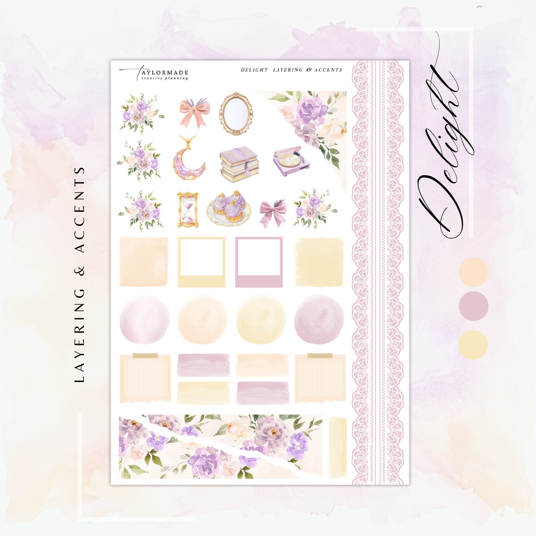 Delight - Gold Foiled March Monthly Planner Sticker Kit (A5W/7x9 Planners)