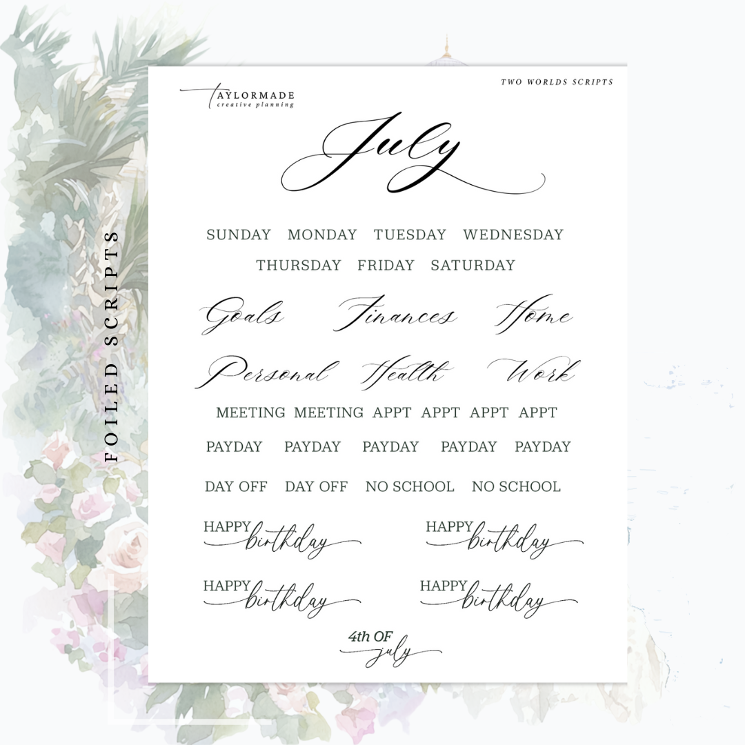 Two Worlds -  Holographic Foiled July Monthly Planner Sticker Kit (A5W/7x9 Planners)