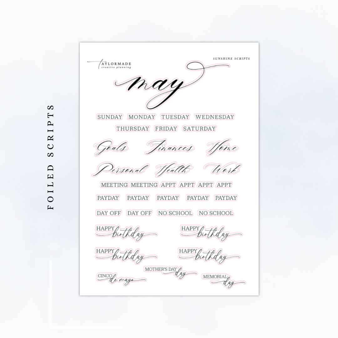 Sunshine -  Gold Foiled May Monthly Planner Sticker Kit (A5W/7x9 Planners)