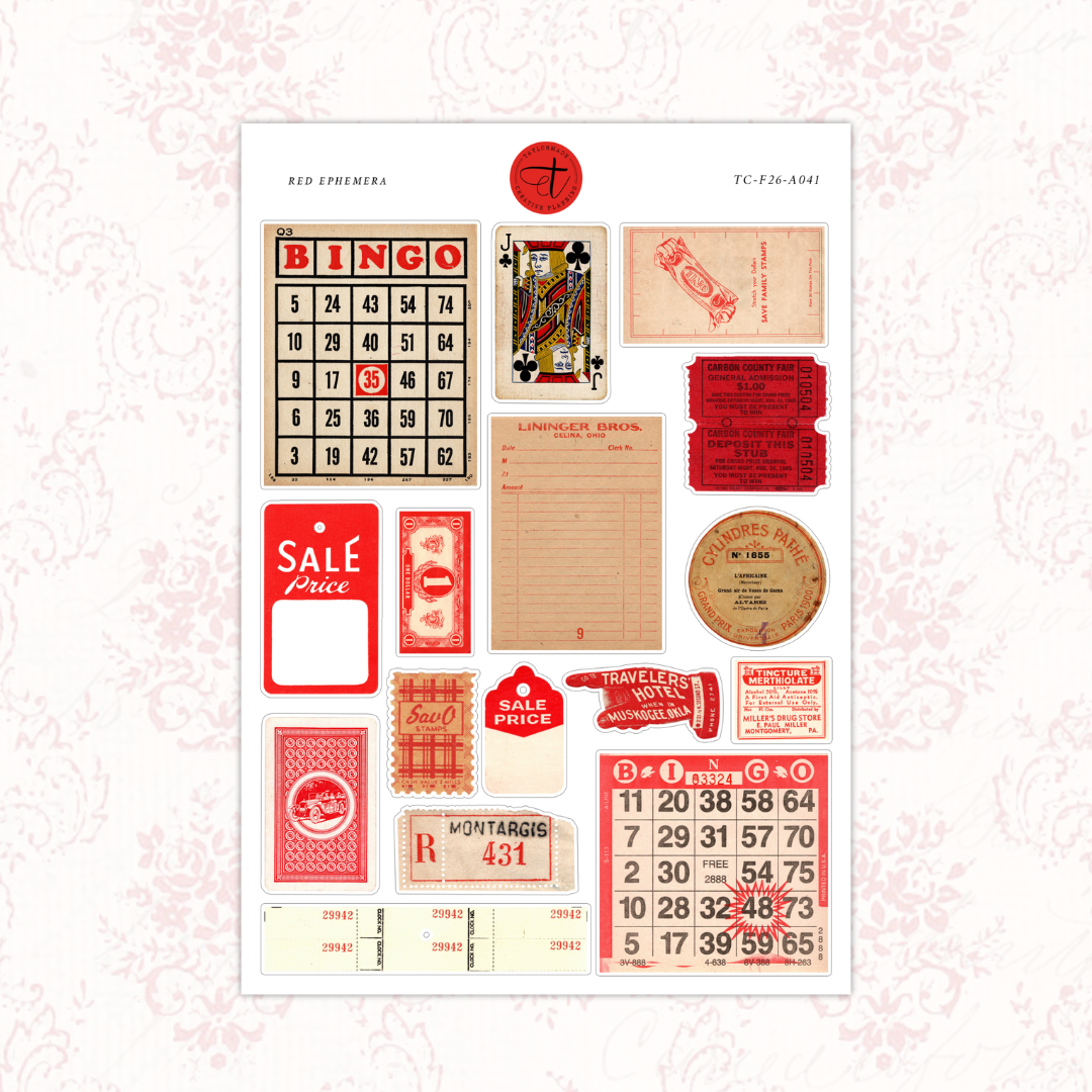 Red Ephemera Tags & Labels